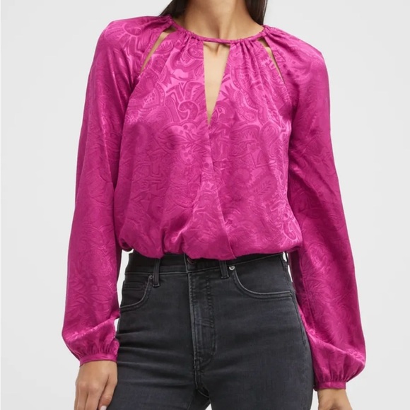 VERONICA BEARD NWT SIONNE PAISLEY BLOUSE - BRIGHT MAGENTA SILK BLEND - Size 0 - Picture 1 of 11